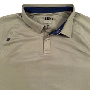 Rhone Delta Pique Polo Shirt Mens Medium Khaki Tan Short Sleeve Mesh Golf
